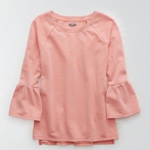 Aerie Peachy Pink Sweatshirt with Ruffle Sleeve